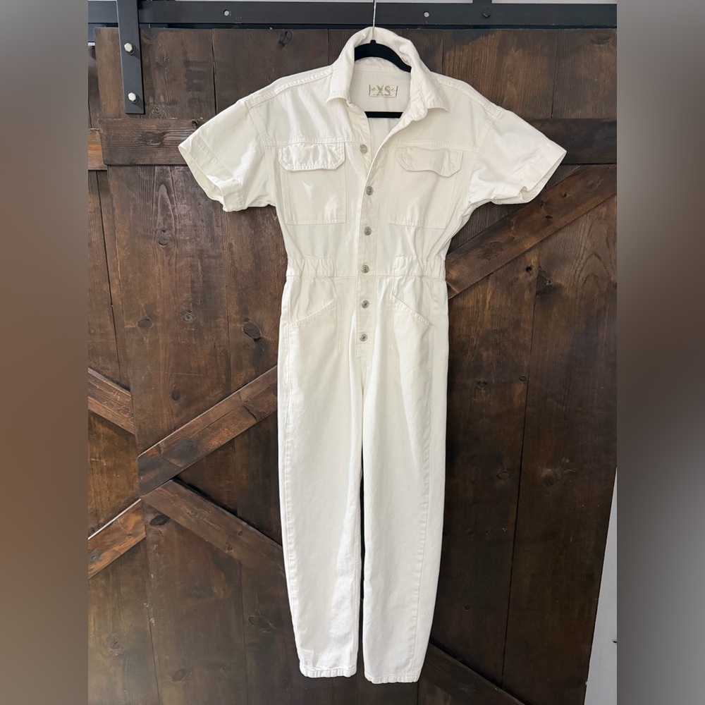 We The Free White Denim Jumpsuit